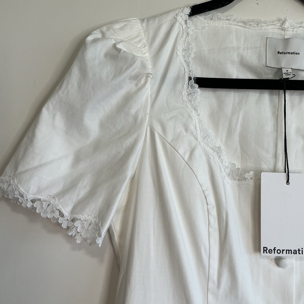 NEW Reformation Alida Midi Dress 6 Cottagecore Milkmaid Romantic Lace trim - Picture 7 of 10